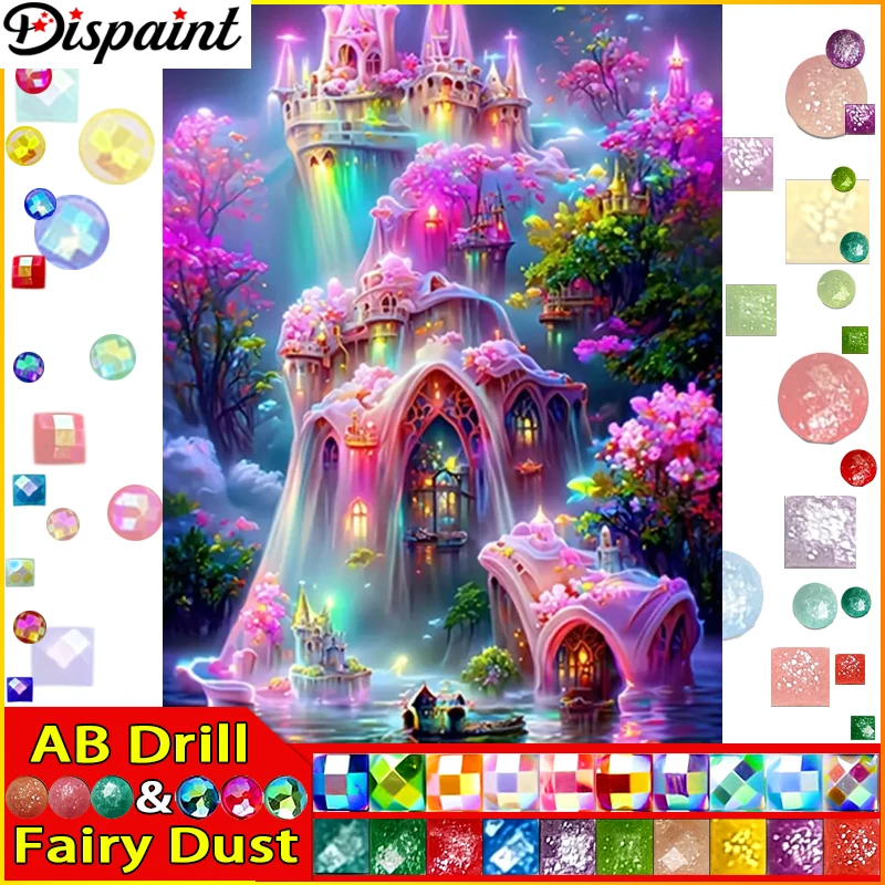 Dispaint Fairy Dust AB 5D Diy Diamond Painting Cross Stitch "Castle Tree" Home Decor Full Rhinestones Inlay Diamond Embroidery