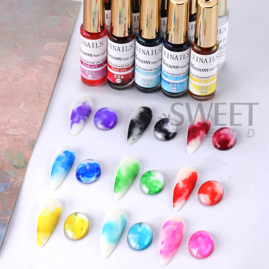 10 Bottle Blooming Watercolor Ink Nail Polish Kits 10ml Blossom Gradient Nail Liquid Soak Off Colorful Smudge Bubble Gel Varnish