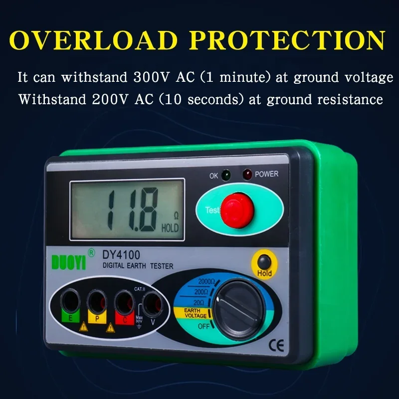 

DY4100 Digital Grounding Resistance Tester Ground Shaking Meter Ground Resistance Meter Lightning Protection Grounding Tester