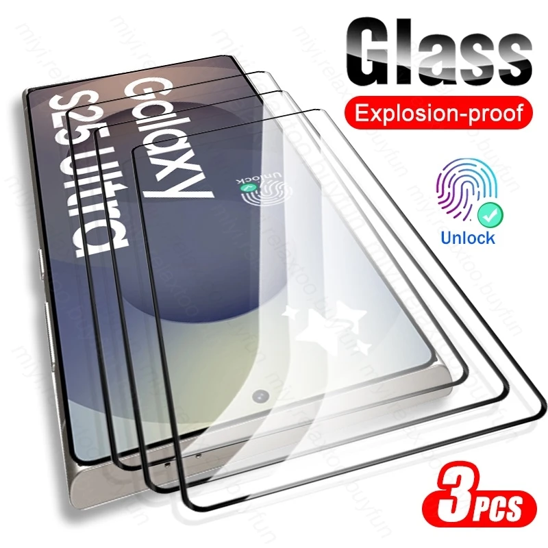 3-Pack 9H Fingerprint Unlock Tempered Glass Screen Protector Case