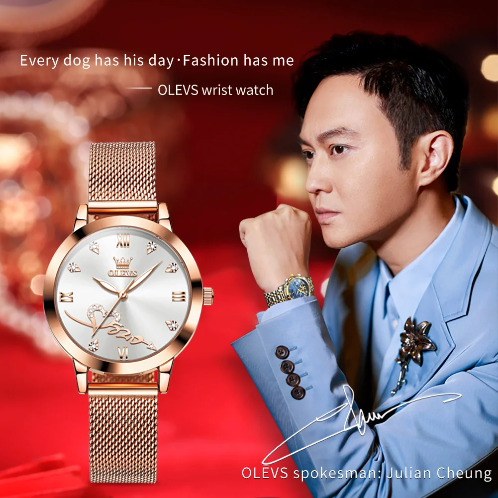ساعة OLEVS 5530 للسيدات الماسية الأنيقة مع حزام شب...