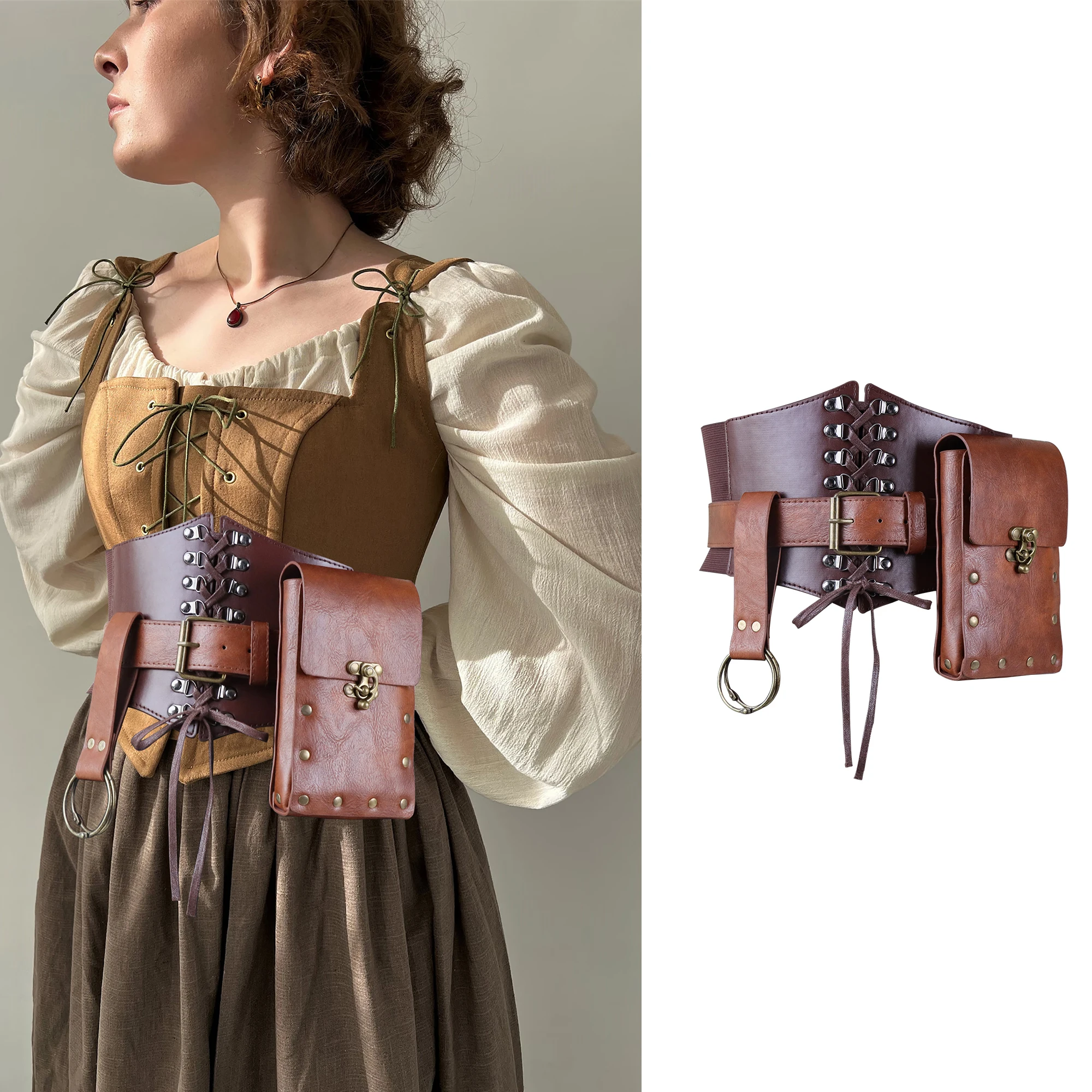 Viking Knight Role Play Fantasy Belt Waist Bag Scabbard Medieval Renaissance Disguise Costume Accessories Adult Women Prop Belt