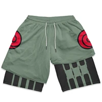 Anime Compression Shorts Sportswear Men GYM 2 In 1 Double Layer Shorts Training Workout Male Fitness Performance Sport Shorts 2