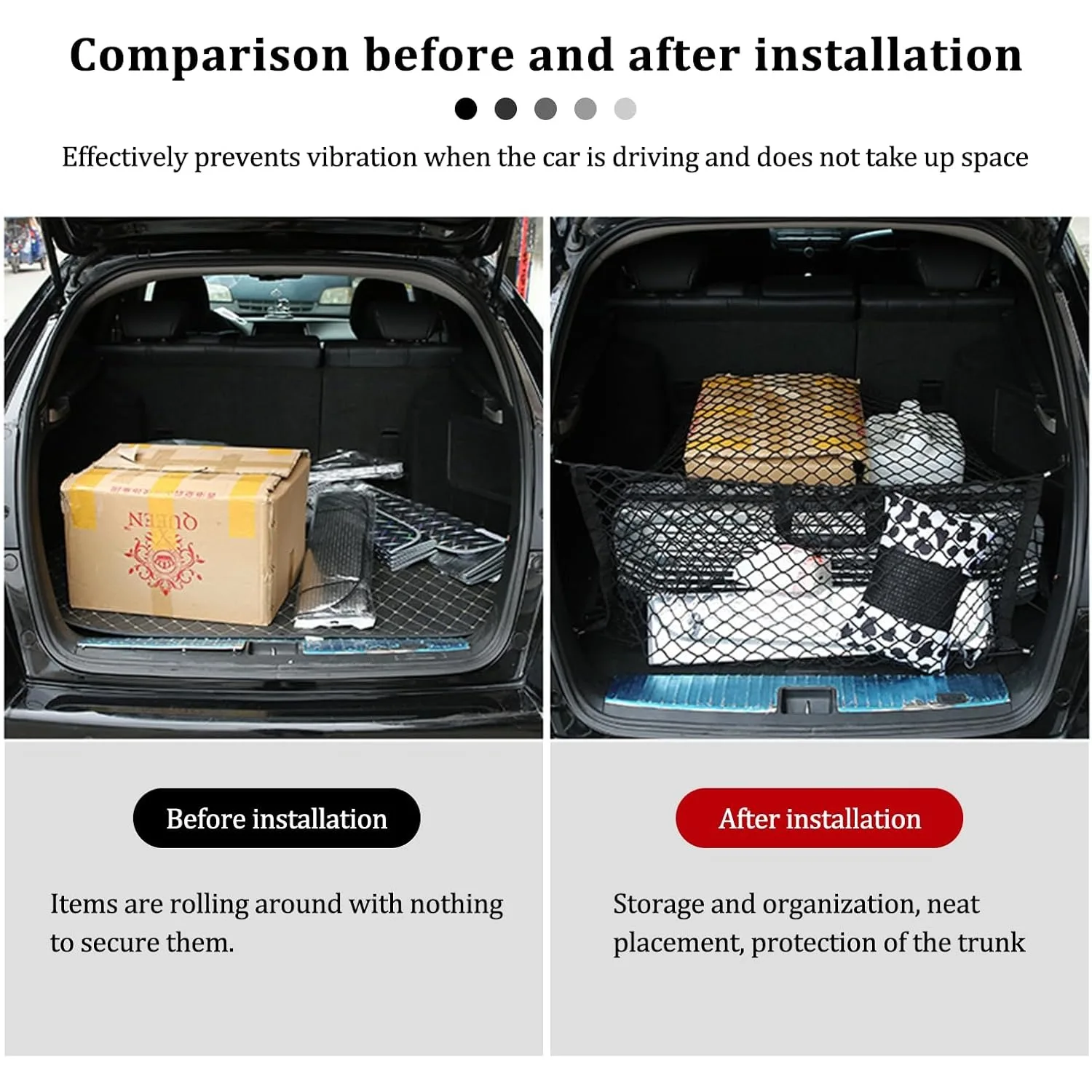 차량 트렁크 네트 110×60cm, 220×120cm까지 확장 가능, 4개의 고리가 있는 탄성 네트 트렁크, SUV 차량용 대형 트렁크 네트