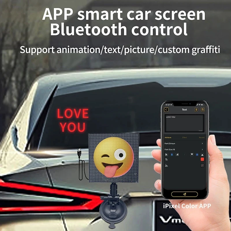 스마트 LED 자동차 픽셀 디스플레이 앱 제어 디스플레이, 프로그래밍 가능한 스크린 패널, 홈 룸 장식, 상점 광고, 32x32LED