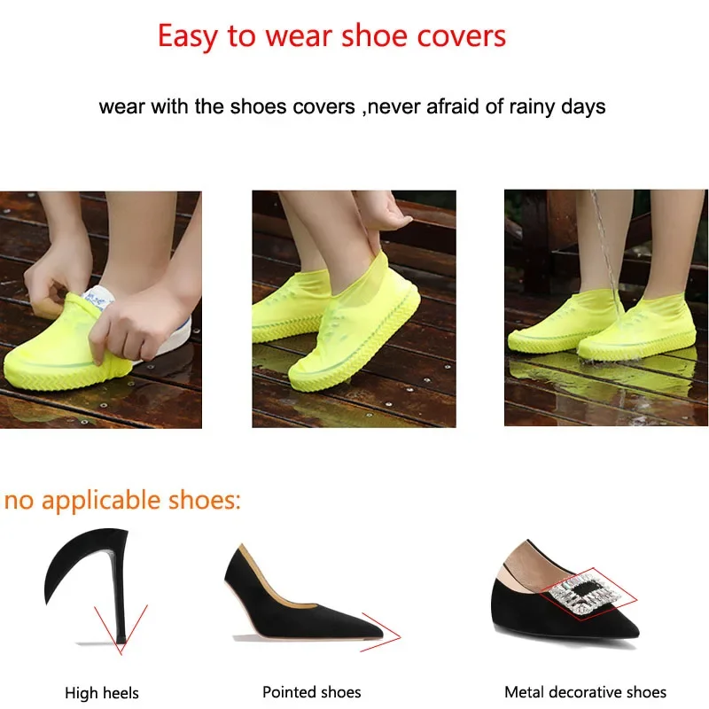 Silicone WaterProof Shoe Covers S/M/L Covers Slip-resistant Rubber Rain Boot Overshoes Accessories for Outdoor Rainy Day 1 Pair 5