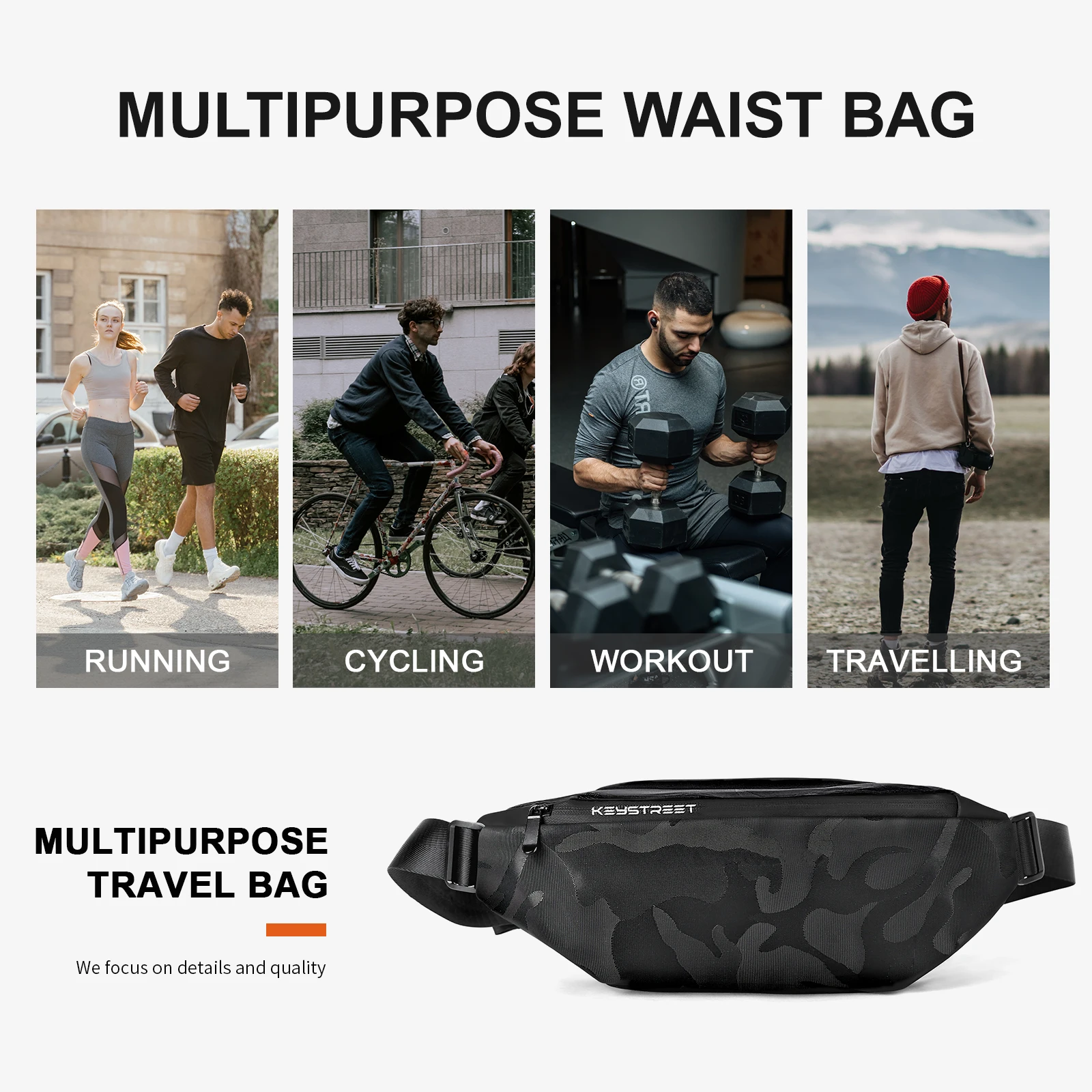 Marsupio piccolo per uomo donna mini borsa a tracolla impermeabile regolabile borsa a tracolla casual nera con marsupio portafogli borsa a tracolla  1524