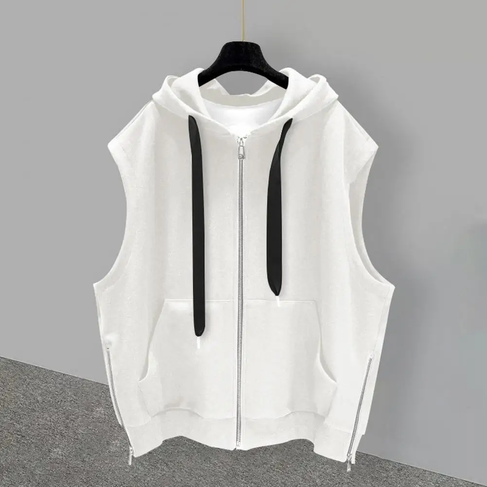 

Однотонный мужской жилет с капюшоном, спортивный жилет без рукавов с капюшоном и карманами на молнии, легкий однотонный, для улицы, на лето