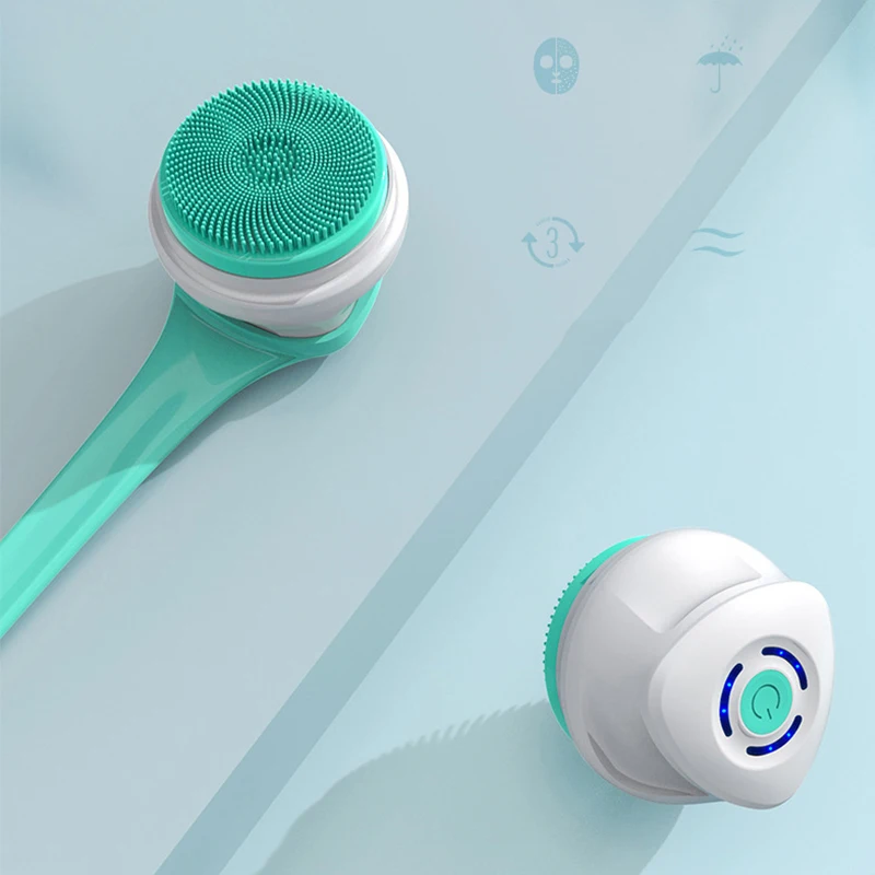 Electric Bath Brush 5-in-1 Long Handle Rechargeable Spin Body Facial Scrubber Back Rubbing Cleaning Massage Spa Shower Brush