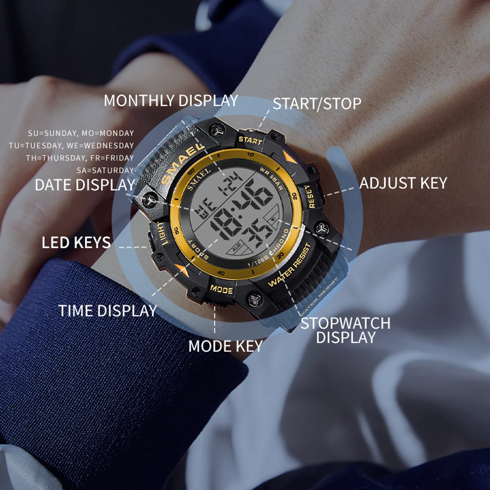Men's Waterproof LED Digital Sports Watch - Multifunctional Stopwatch & Alarm Clock, Lightweight Design
