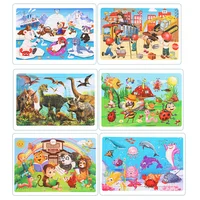 New 30 Pieces Wooden Puzzles Cartoon Animal Traffic Tangram Wood 3d Puzzle Montessori Educational Toys for Children Gifts 3