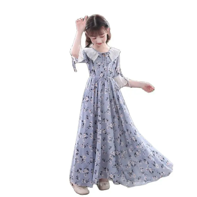 

Teenage Girls Chiffon Party Dress 15 16 Summer Children Clothes Half Flare Sleeve Maxi Dresses Boho Beach Kids Floral Long Dress