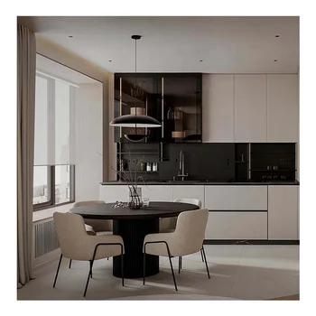 หรูหราอัตโนมัติOakห้องรับประทานอาหารตู้โมเดิร์นไม้ตู้เก็บอ่างล้างจานตู้ห้องครัว 2