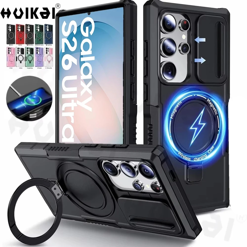 Magnetic Slide Camera Case with Heavy Duty Shock Absorption and Kickstand Cover
