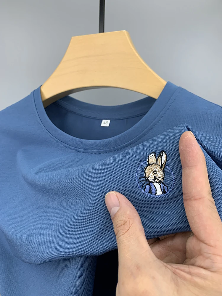 

Высококачественная футболка с коротким рукавом, высококачественный Корейский Топ, Мужская футболка, летняя брендовая Повседневная Деловая футболка с круглым вырезом и вышивкой