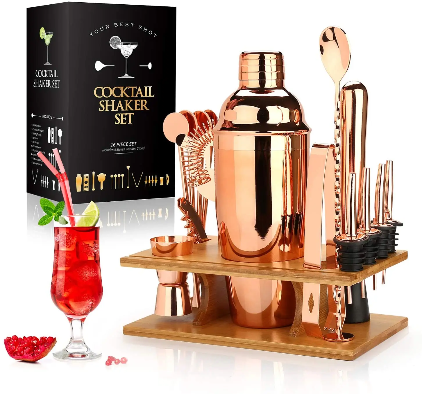 Stainless Steel Cocktail Shaker Set with Stand - 17-Piece Mixology  Bartender Kit, Bar Set - 25oz Martini Shaker, Jigger, Strainer, Muddler,  Mixing