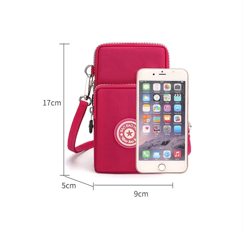 Shoulder Bag Women Waterproof Small Shoulder Bag Nylon Mobile Phone Bags Mini Messenger Purse Wallet Three Layer CrossBody Zipper Handbag