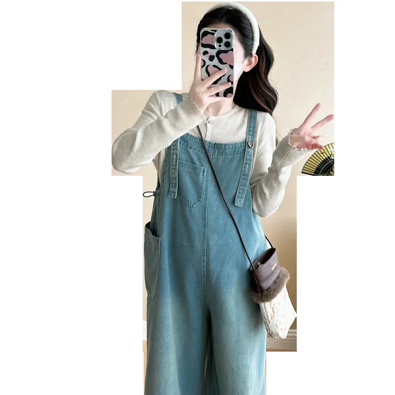 Spring Fashionable Maternity Dress Set with Denim Overalls Two-Piece Suit for Pregnant Women Comfortable Casual Wear