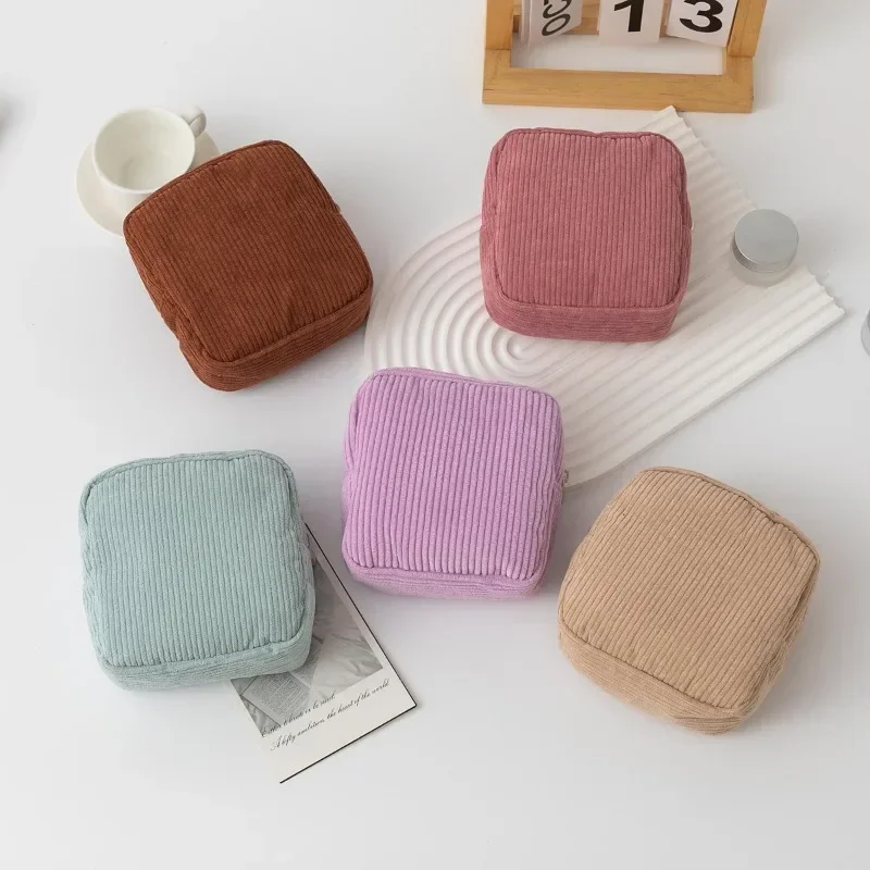 Korean Makeup Coin Bag Sanitary Napkin Holder Bag Small Lipstick Cosmetic Storage Case Bags Corduroy Cute Hand Bag for women 3