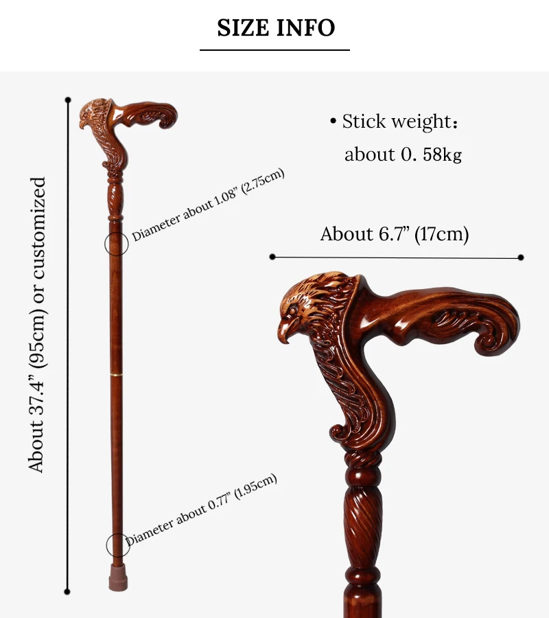 Eagle Head Wooden Walking Cane Men Detachable Reddish Brown German Beech Wood Sticks for Man And Woman Elegant Wooden Canes
