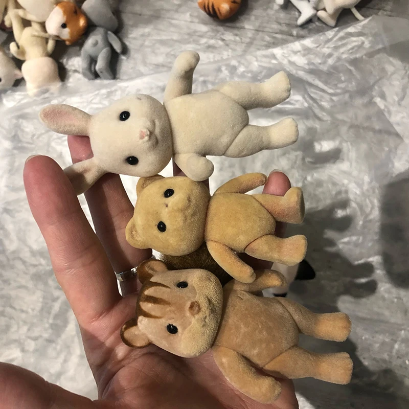 1PC Random Forest Family Animal Figure Rabbit Bear Dog Squirrel Koala Flocked Figurine Animal Model Toy For Kids Factory Defects 4