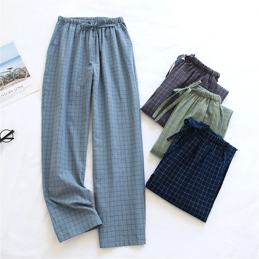 

New 2024 Men Cotton Sleep Bottoms Comfortable Pyjama Trousers Plaid Home Pants Men's Spring Summer Homewear Casual Sleepwear