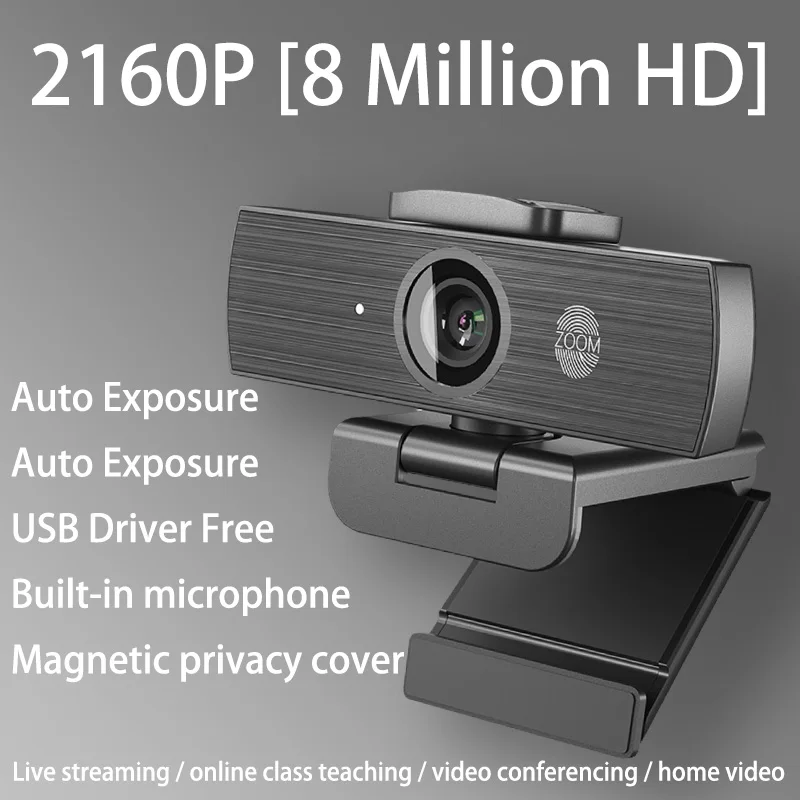 Webcam 4k Mini Camera 2160P 60fps Autofocus Magnetic Privacy Cover Dual Microphone for Online Class Video Conference PC Computer