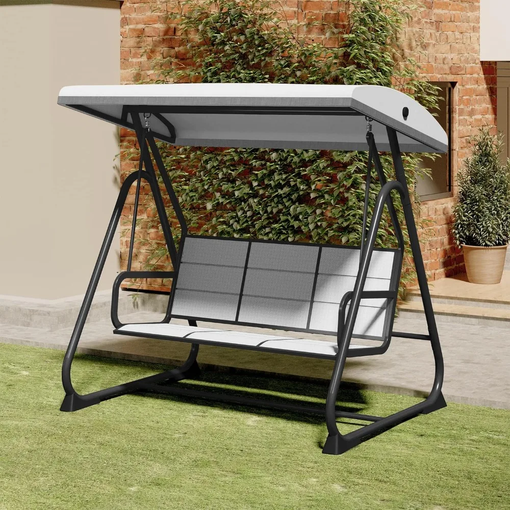 3-Person Outdoor Patio Swing Chair with Adjustable Canopy, Porch Swing with Comfortable and Breathable Seats, Outdoor