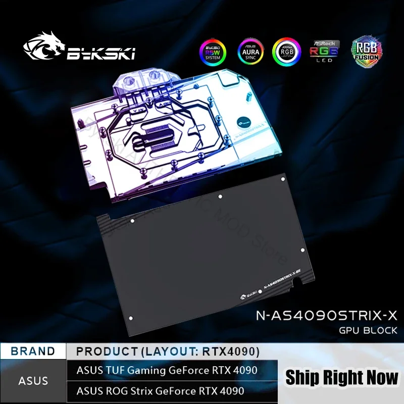 Bykski N-As4090Strix-X Asus Rog Rtx4090 Watercooler Per Strix / Tuf 4090 Gpu Water Block + Backplate In Alluminio, Rgb/Argb