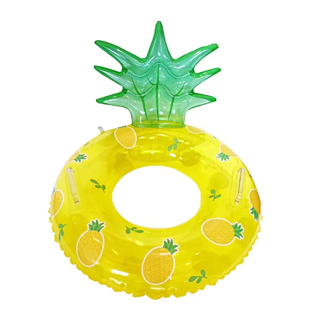 Cartoon Strawberry Inflatable Swimming Ring with Handle Sponge Base Circle Cute Water Sports Entertainment Life Preserver