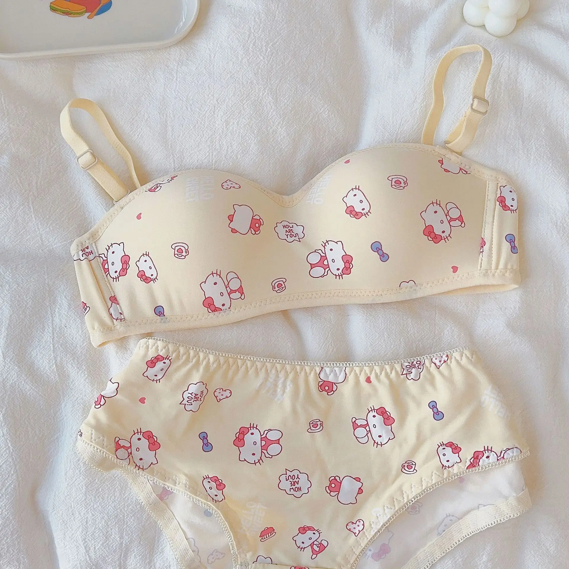Cute Sanrio Hello Kitty Neck Sling Bras Panties 2 Pcs Sets for