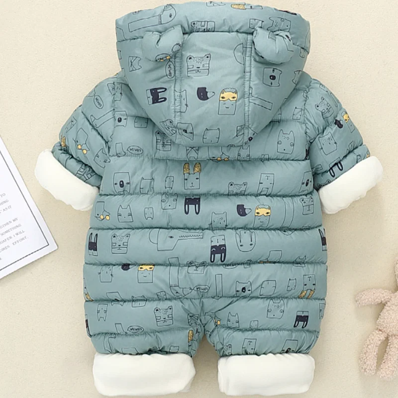 Newborn Baby Jumpsuit Hooded Plus Velvet Warm Winter Wear Baby Boys Snowsuit Toddler SnowSuit Girl Cotton Overalls Rompers New