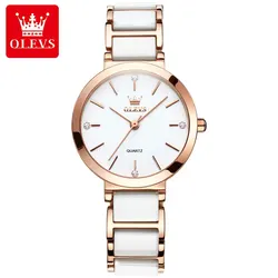 OLEVS Luxury Rose Gold Women's Quartz Watch with Ceramic Strap - No (White)