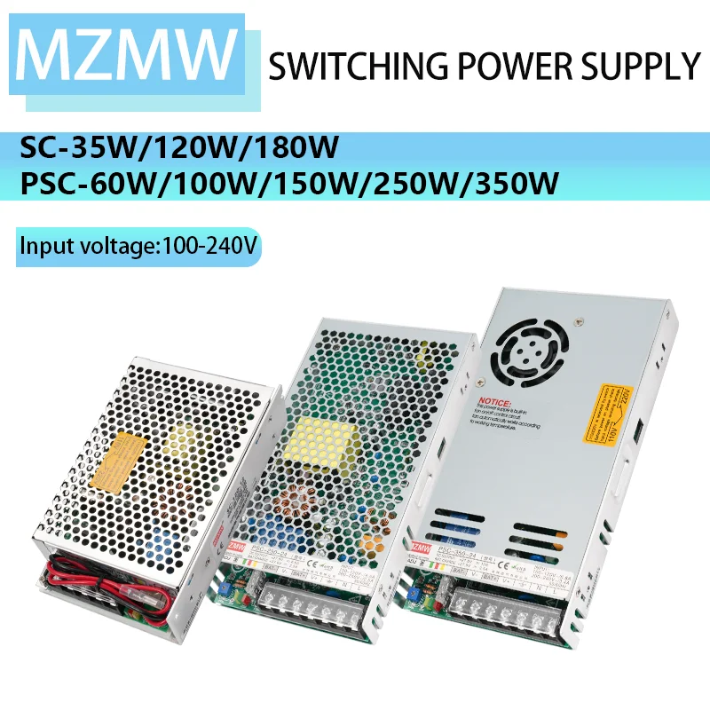 แหล่งจ่ายไฟสวิตชิ่ง AC-DC 35W 60W 100W 120W 150W 180W 250W 350W พร้อมฟังก์ชันชาร์จ 12V 24V สำหรับแบตเตอรี่ SC Series 1