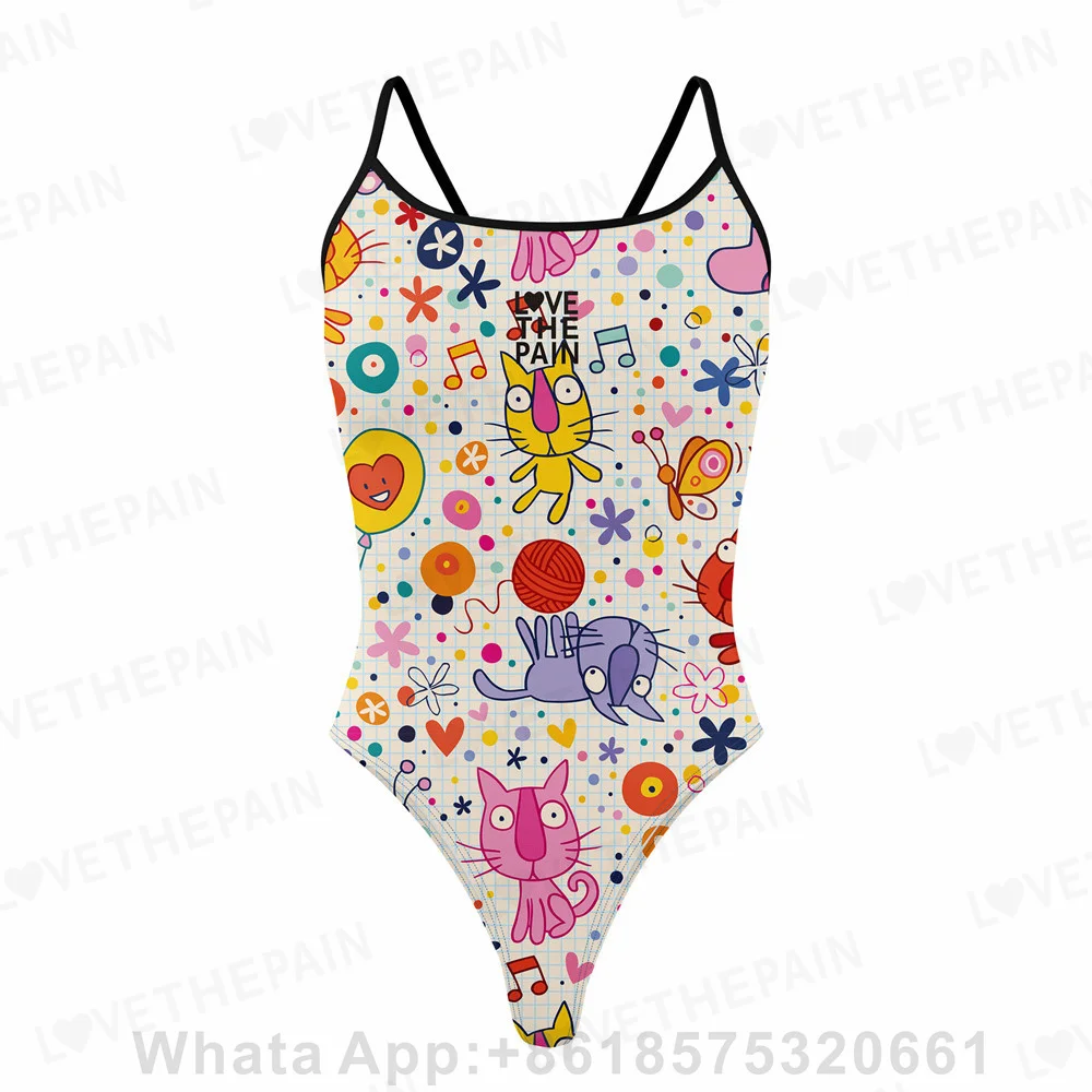 Love The Pain Female Sexy One Piece Swimsuit Thin Shoulder Strap Functional Swimwear Beach Bathing Suit Summer Bikini Swimsuit
