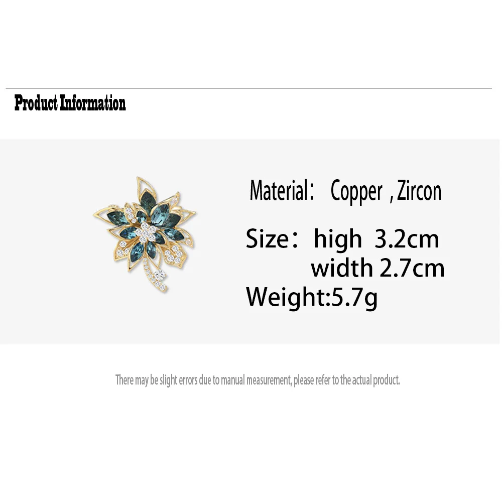 Light Luxury Brooch for Women Blue Crystal Flower Brooches High Quality Metal Copper Jewelry Banquet Party Dress Accessories