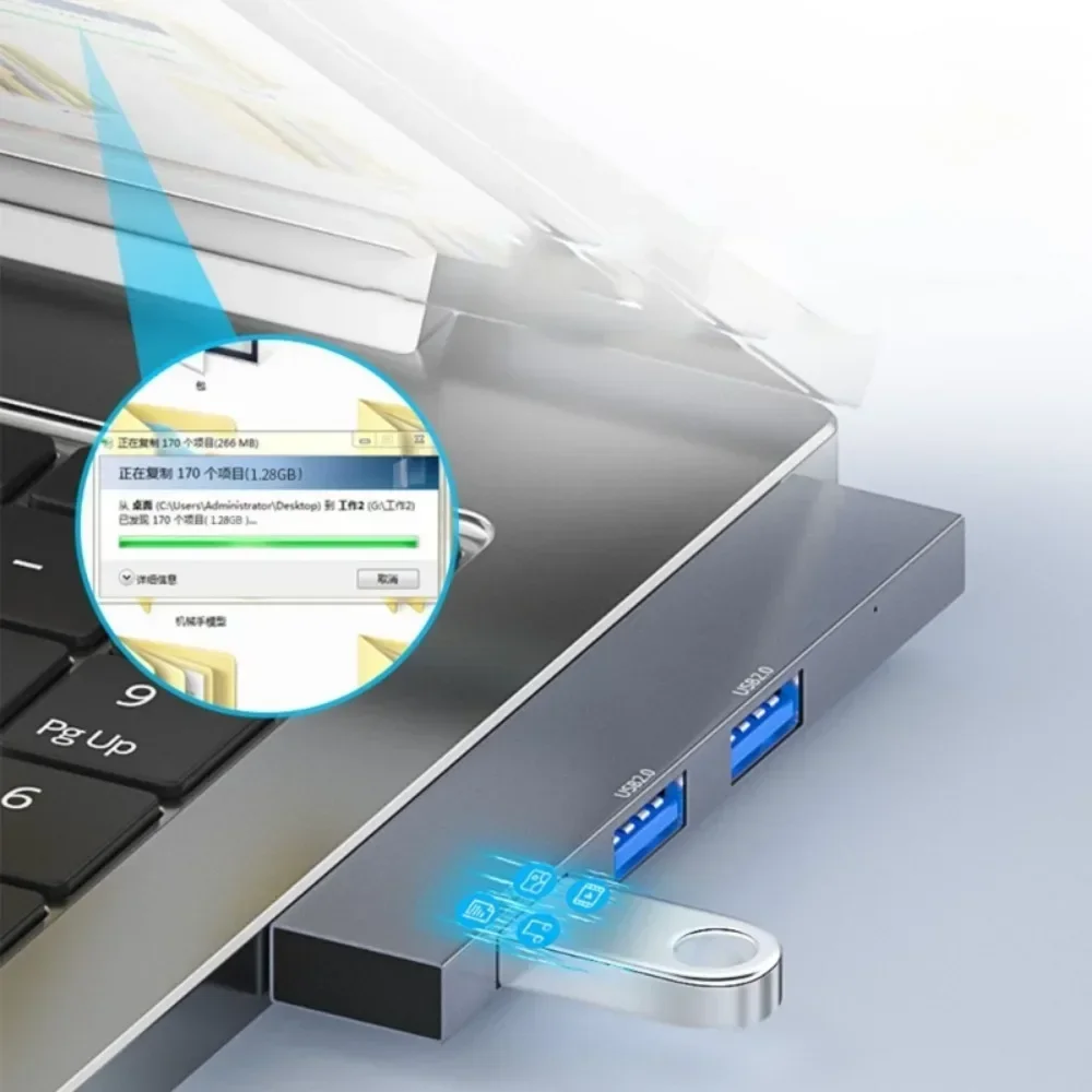 Ultra-Slim High-Speed 4-in-1 USB Hub Adapter with 3 Ports