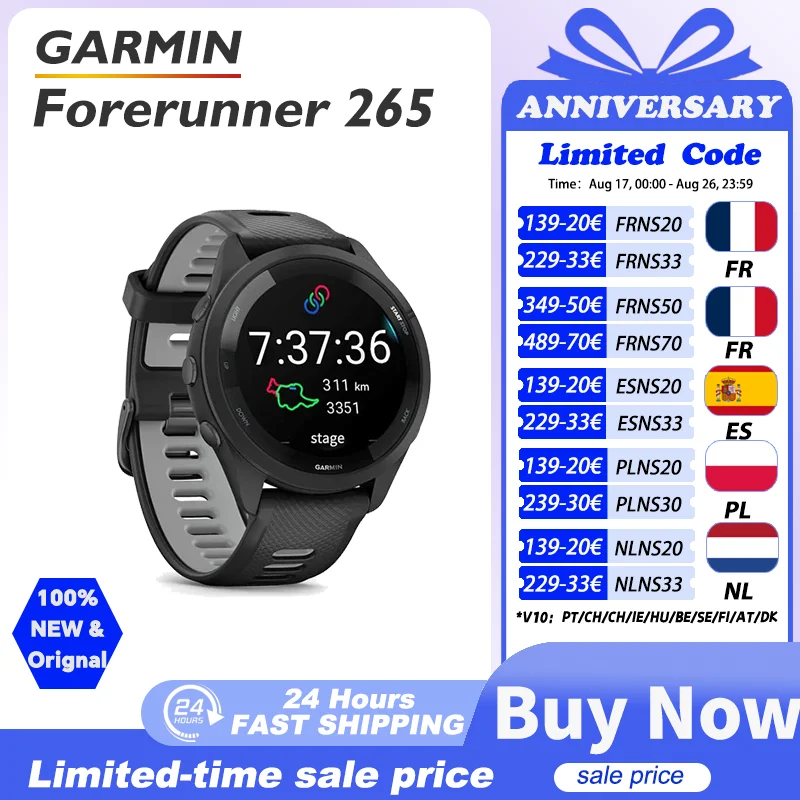Montre connectée Garmin Forerunner 265, montre de sport Garmin, GPS pour activités de plein air, course à pied, fitness, marathon, natation, fréquence cardiaque, oxygène sanguin 1