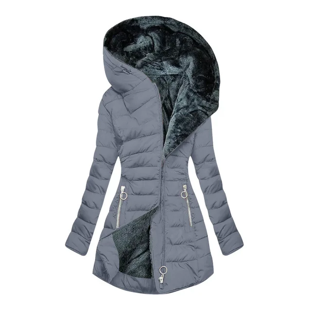 European American New Fashion Women's Solid Color Simple Basic Slim Casual Trendy Daily Hooded Quilted Coats Female Parkas Tops 3