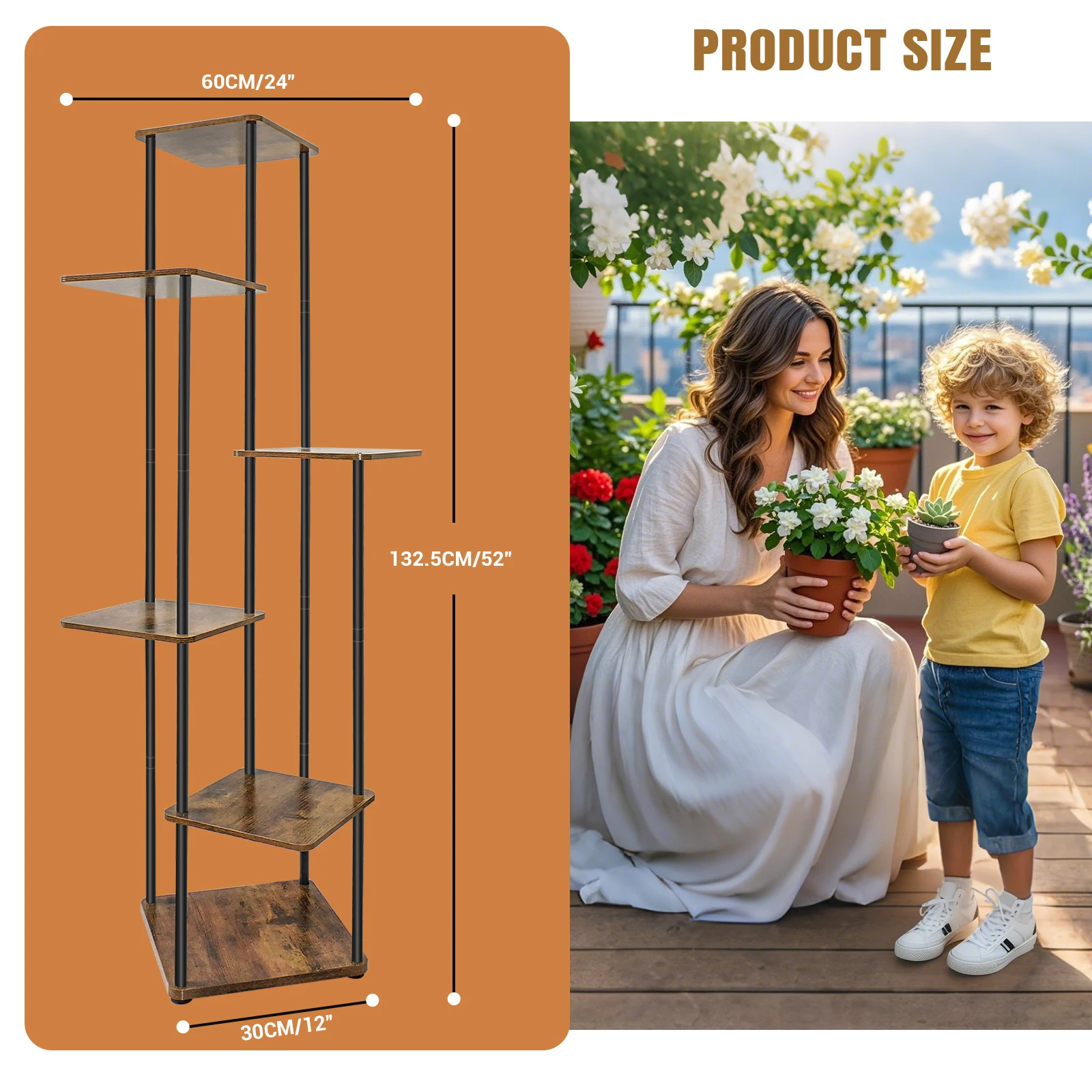 4/5/6-Tier Plant Stand Wooden Shelves, Metal Corner Flower Shelf Rack, Multi-Level Plant Pot Stand for Garden Wedding Decoration: 3 - 5 Days Free Delivery Only UK