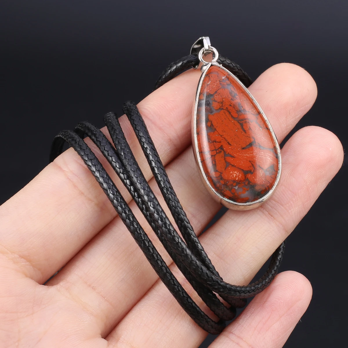 Natural Semi-precious Stone Drop-shaped African Bloodstone Boutique Pendant Making DIY Fashion Charm Necklace Jewelry Gift 3