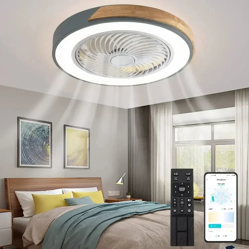 6 Speeds Living Room Bladeless Smart APP Remote Control Roof Fan Lamp Chandelier Ceiling Fan with Led Light