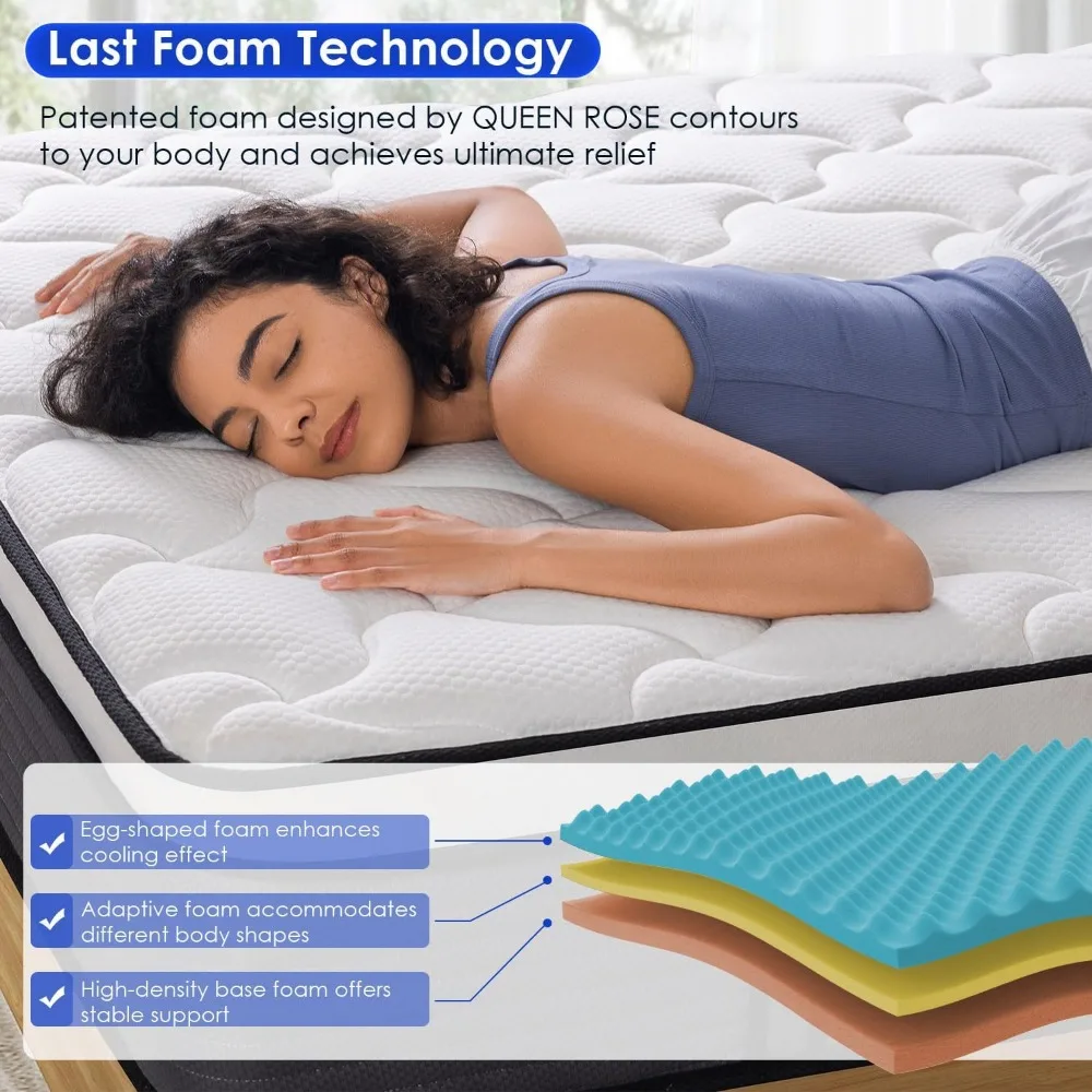 Queen Mattress, 12 Inch Hybrid Mattress in A Box, Gel Memory Foam & Individually Pocket Innerspring Hybrid Bed, Mattress 6