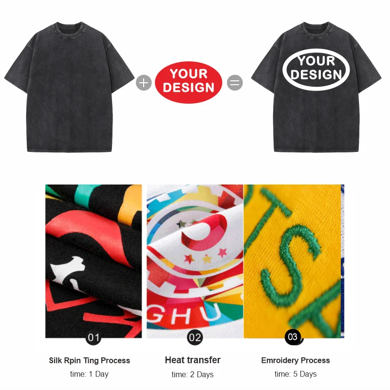 Customized T-shirt With Your Logo Hip-hop Street Men's 100% Pure Cotton Loose Fit Distressed Printed Embroidery Personalized Top 5