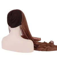 Forehead Cross Instant Hijab Chiffon Scarf with Hat Cap Bonnet Muslim Headscarf Veil One Piece Amira Shawl Wrap Turban Bonnet