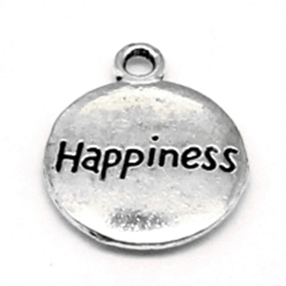 

Счастливые Круглые Подвески с надписью, парные подвески, аксессуары для автомобиля, Diy ювелирные изделия 15x18 мм, 10 шт., античное серебряное покрытие