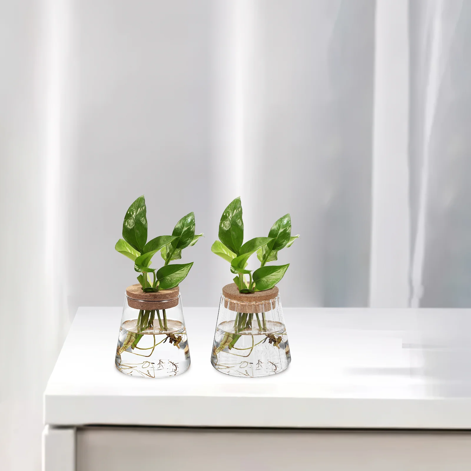 3 Pcs Hydroponic Plant Bottle Propagation Vases for Plants Glass Terrarium Avocado Flower Pots Desktop Decor Cork Jars Office 3