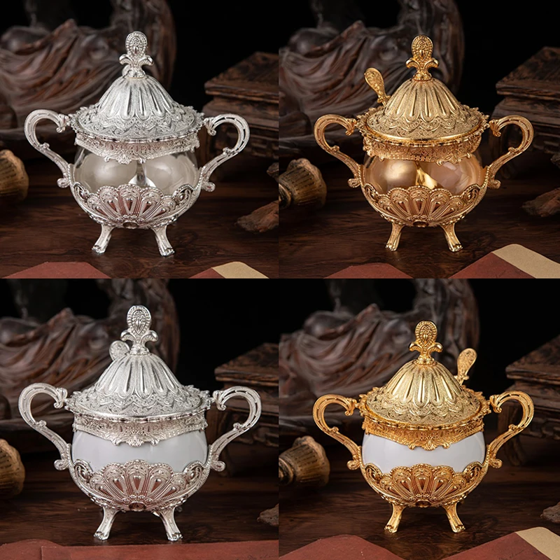 

European Style Sugar Cup Creative Sugar Cup Seasoning Bottle Restaurant Kitchen Gold Peacock Pattern Sugar Cricket