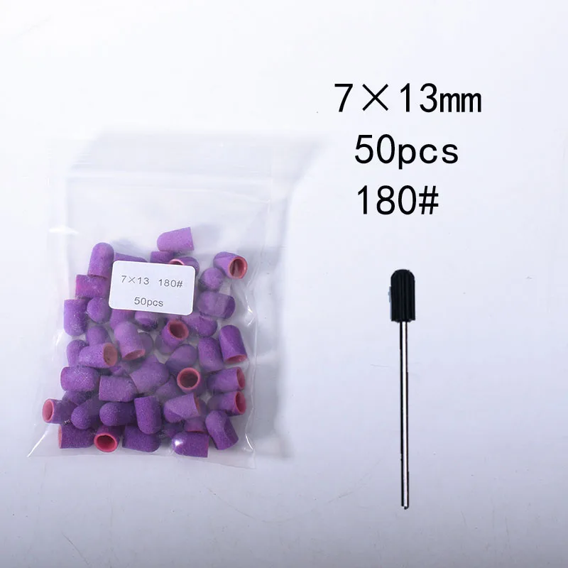 50pcs Purper 네일 드릴 페디큐어 샌딩 캡 고무 네일 샌딩 밴드 밀링 커터 회전 Burrs 제거 전기 매니큐어