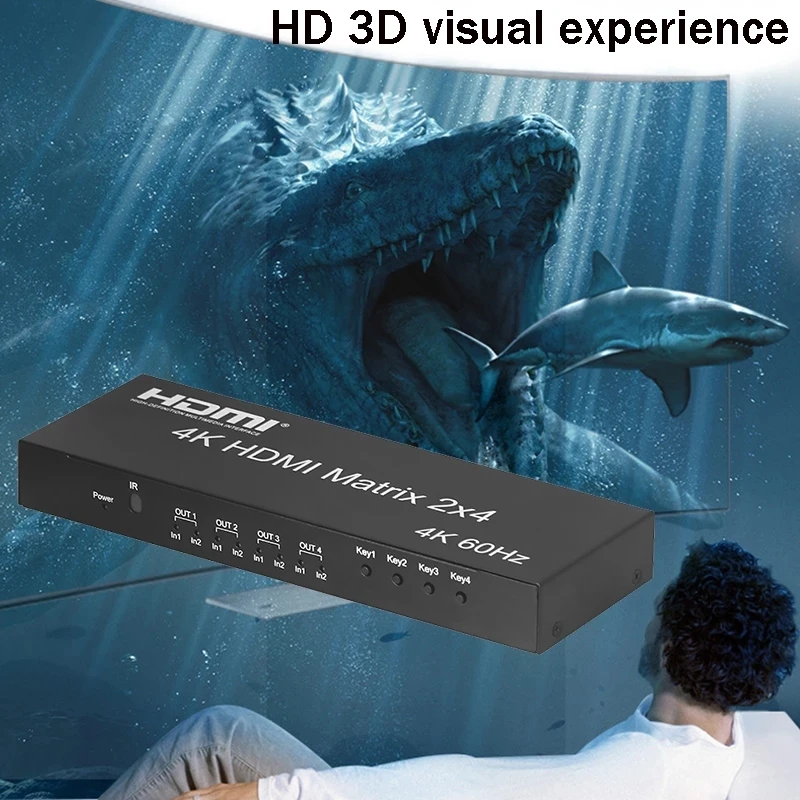 HDMI 매트릭스 스위처, AUX SPDIF 오디오 추출기 포함, PC PS3, 4 HDTV용, 4K 60Hz, 2x4, 2 in 4 out HDMI 스플리터 스위처